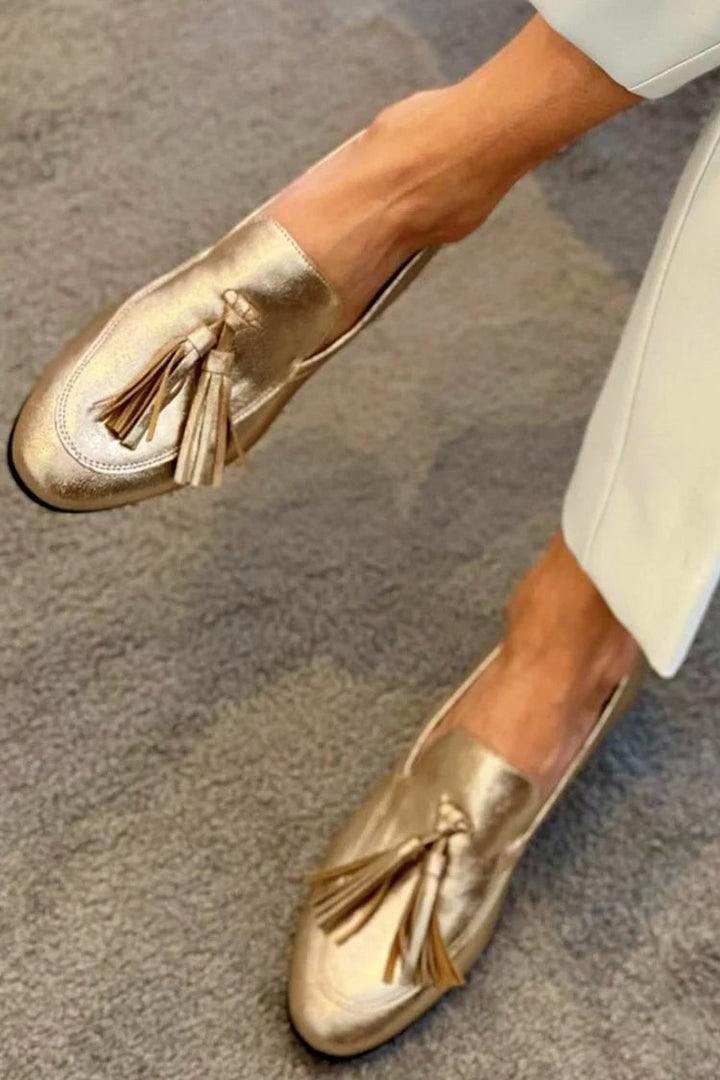 Naomi | Gold Mocassin With Tassels