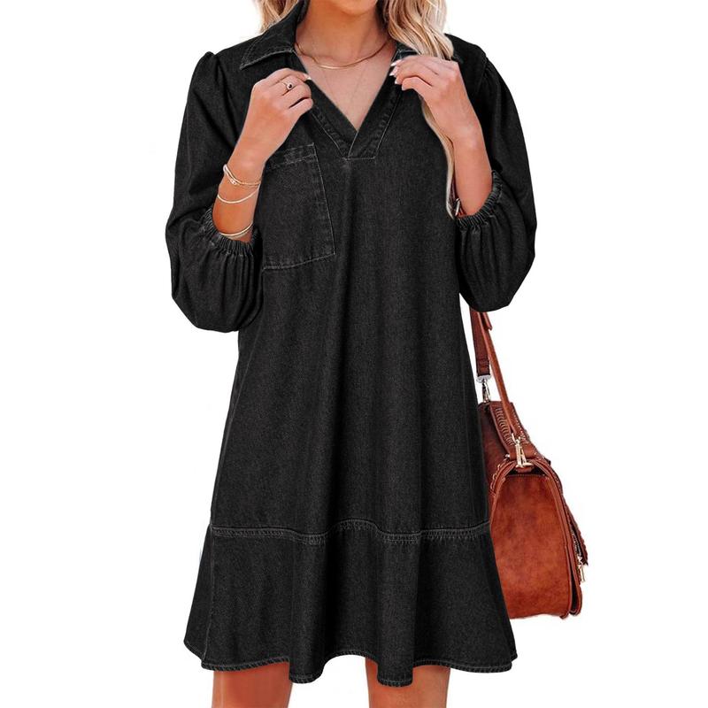 GEMMA™ – Classic Soft Washed Denim Puff Sleeve Dress