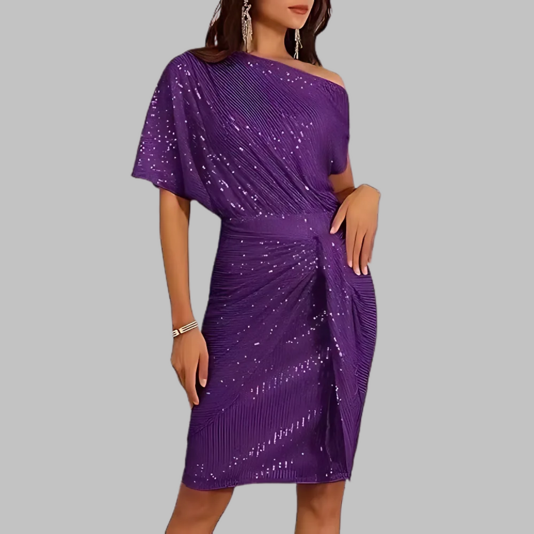 FAYA™ - Elegant Short Sleeve Asymmetric Shoulder Bodycon Dress