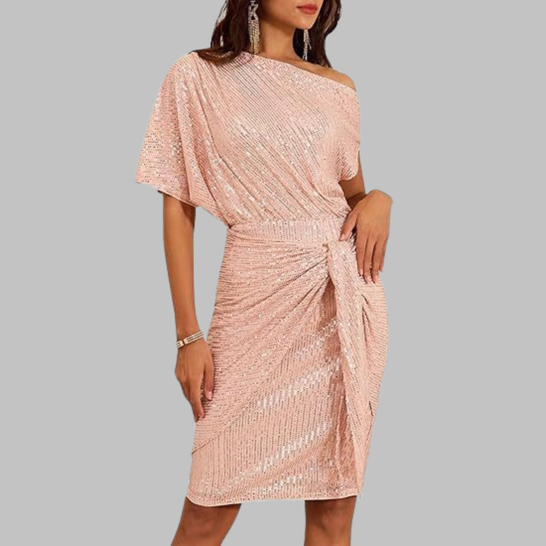 FAYA™ - Elegant Short Sleeve Asymmetric Shoulder Bodycon Dress