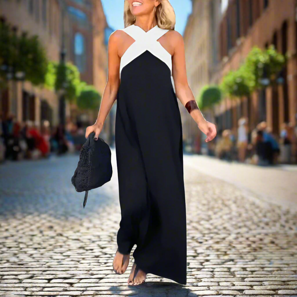 IYANA™ – Elegant Cross Neck Summer Maxi Dress