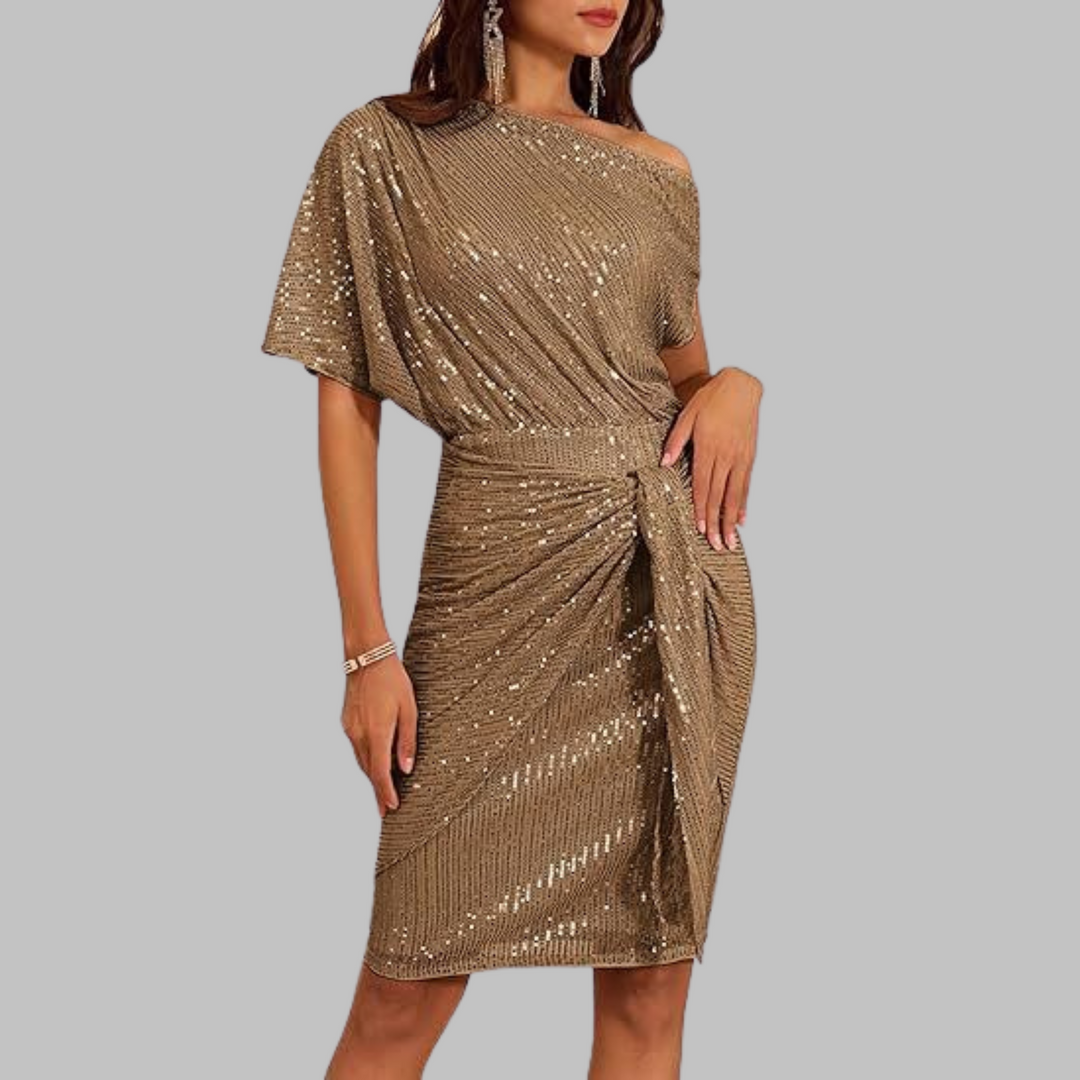 FAYA™ - Elegant Short Sleeve Asymmetric Shoulder Bodycon Dress