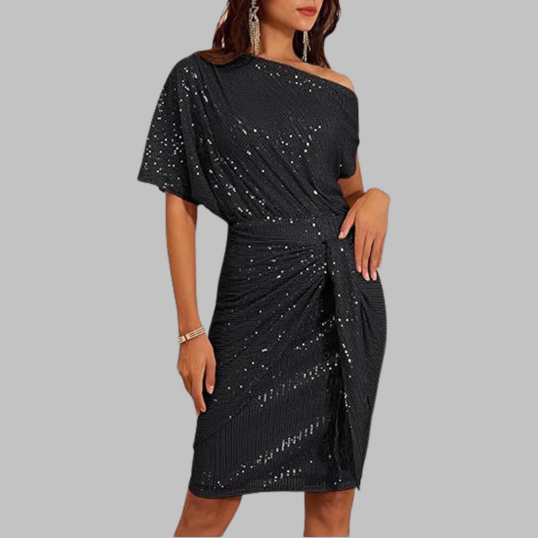 FAYA™ - Elegant Short Sleeve Asymmetric Shoulder Bodycon Dress