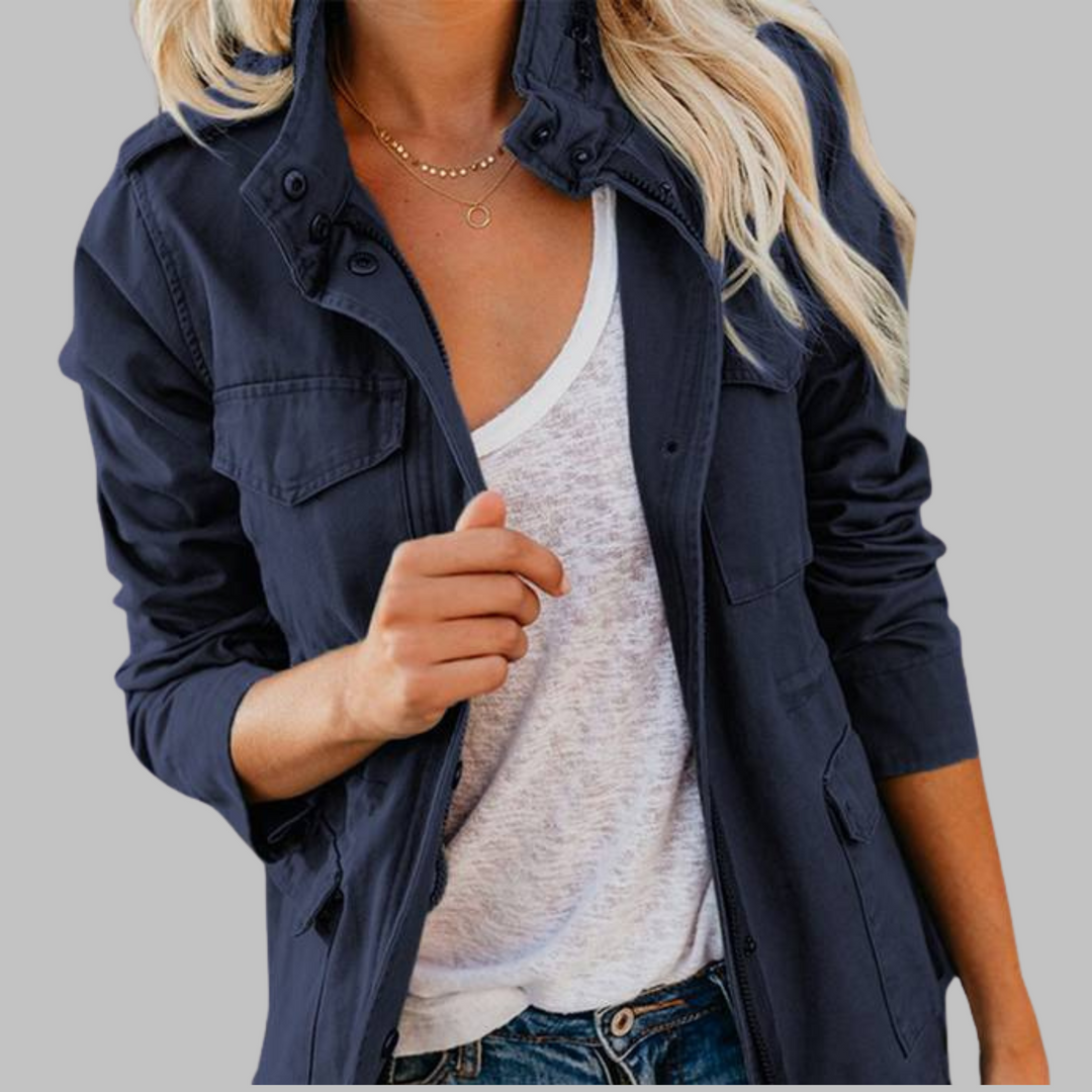 RHODA™ - Vintage Zip Up Button Military Jacket