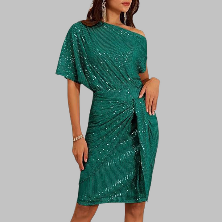 FAYA™ - Elegant Short Sleeve Asymmetric Shoulder Bodycon Dress