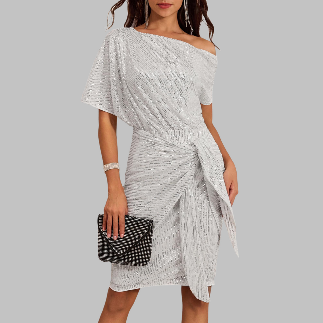 FAYA™ - Elegant Short Sleeve Asymmetric Shoulder Bodycon Dress