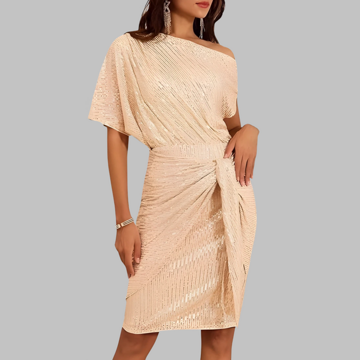 FAYA™ - Elegant Short Sleeve Asymmetric Shoulder Bodycon Dress