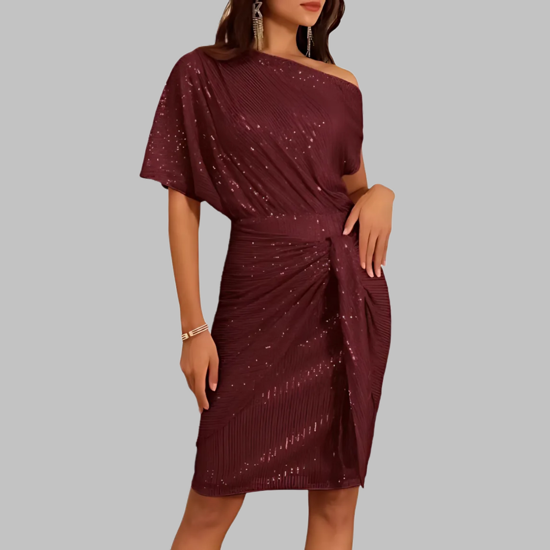 FAYA™ - Elegant Short Sleeve Asymmetric Shoulder Bodycon Dress