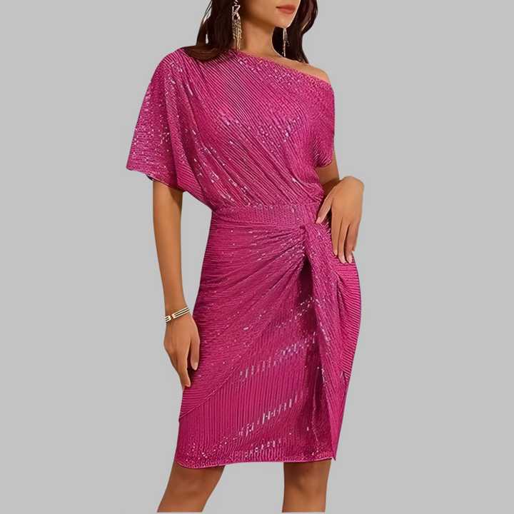 FAYA™ - Elegant Short Sleeve Asymmetric Shoulder Bodycon Dress