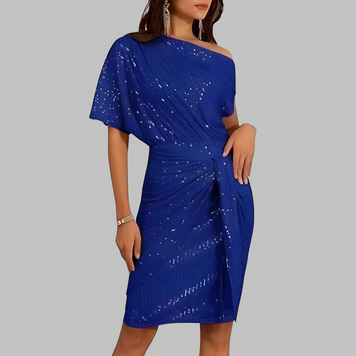 FAYA™ - Elegant Short Sleeve Asymmetric Shoulder Bodycon Dress