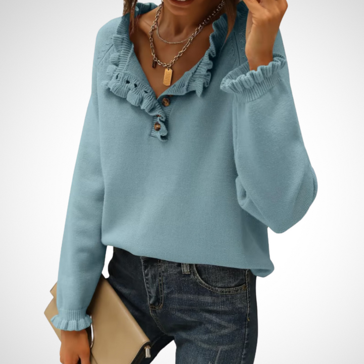 WYNN™ - Chic Long Sleeve Pullover Half Button Sweater