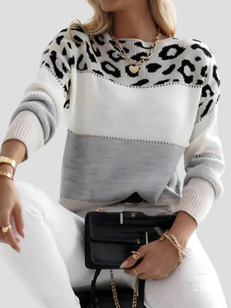 Elise | Colorblock Leopard Sweater