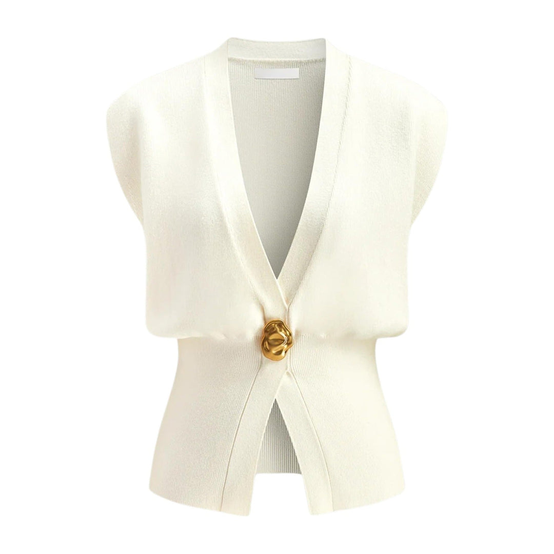 DAISY™ – Elegant V-Neck Button-Front Vest Top