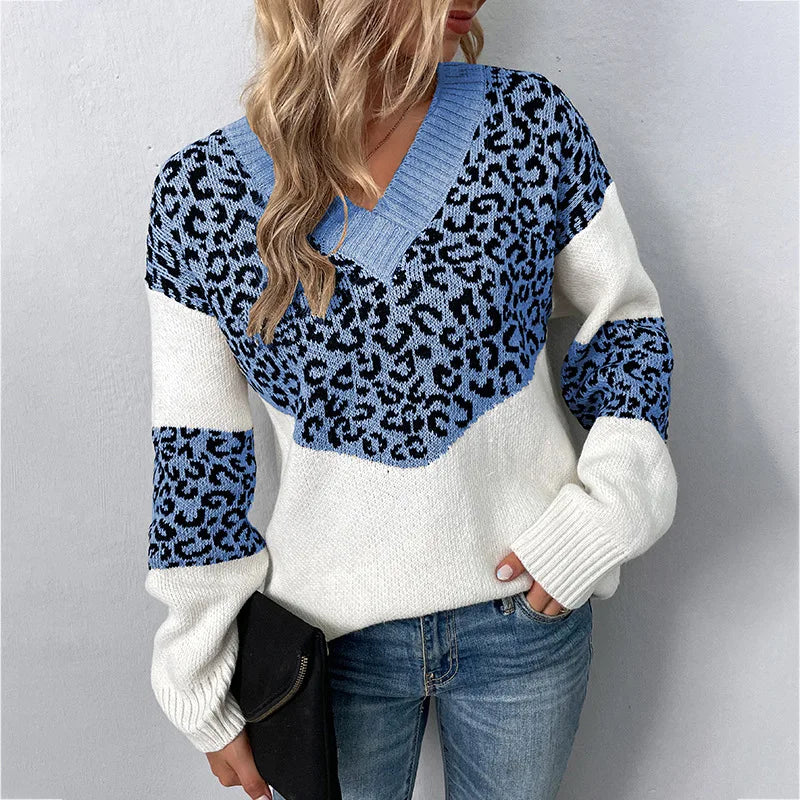Hayden Eunice | Elegant V-neck Sweater Leopard