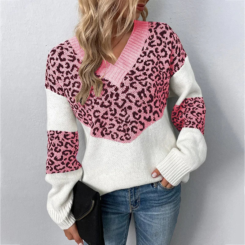 Hayden Eunice | Elegant V-neck Sweater Leopard