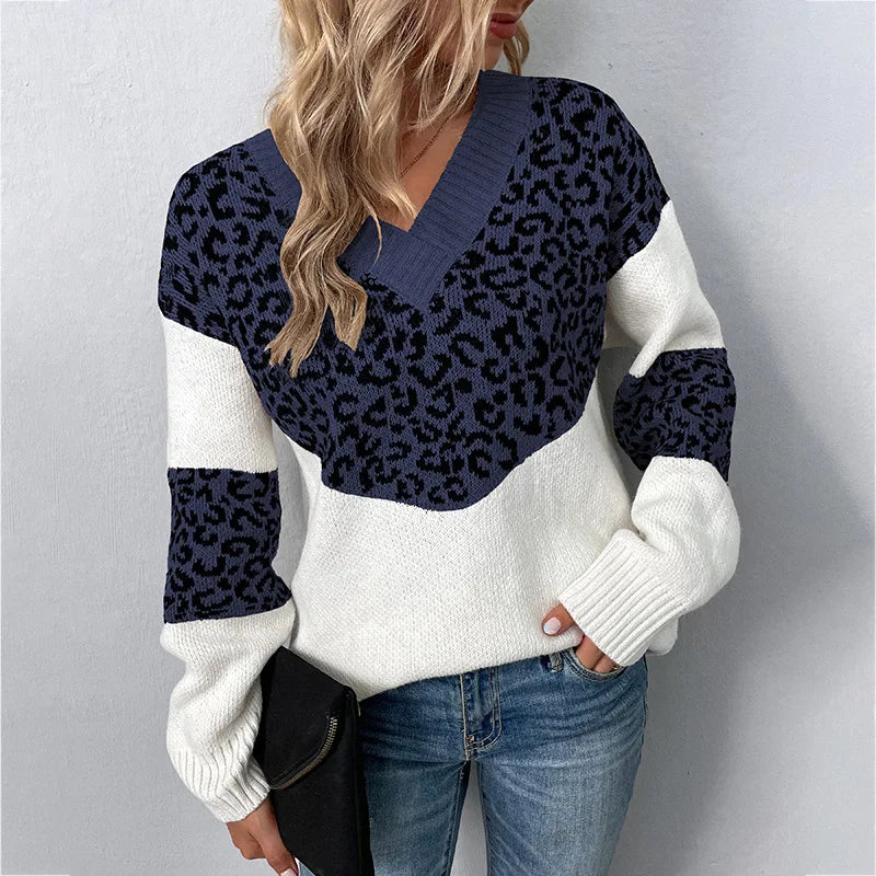 Hayden Eunice | Elegant V-neck Sweater Leopard