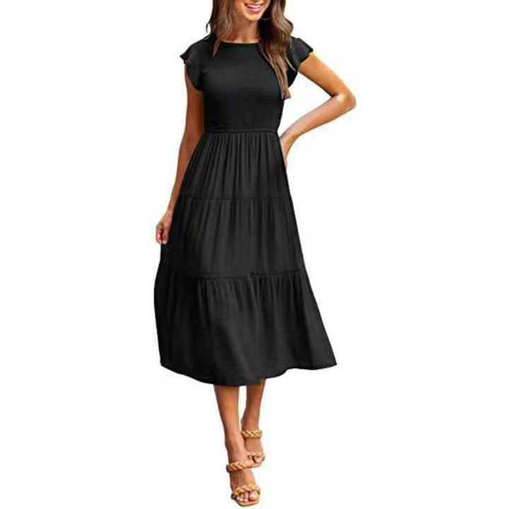 KRISELLE™ - Elegant Flutter Sleeve Smoke Midi Dress