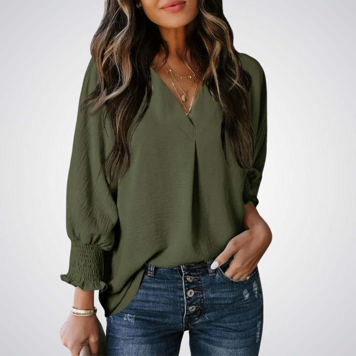 LEILA™ – Classic V-Neck Tunic Blouse